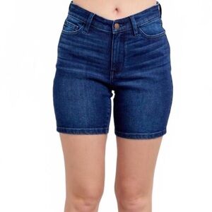 JUDY BLUE high waist v-front bermuda short in denim XL NEW
